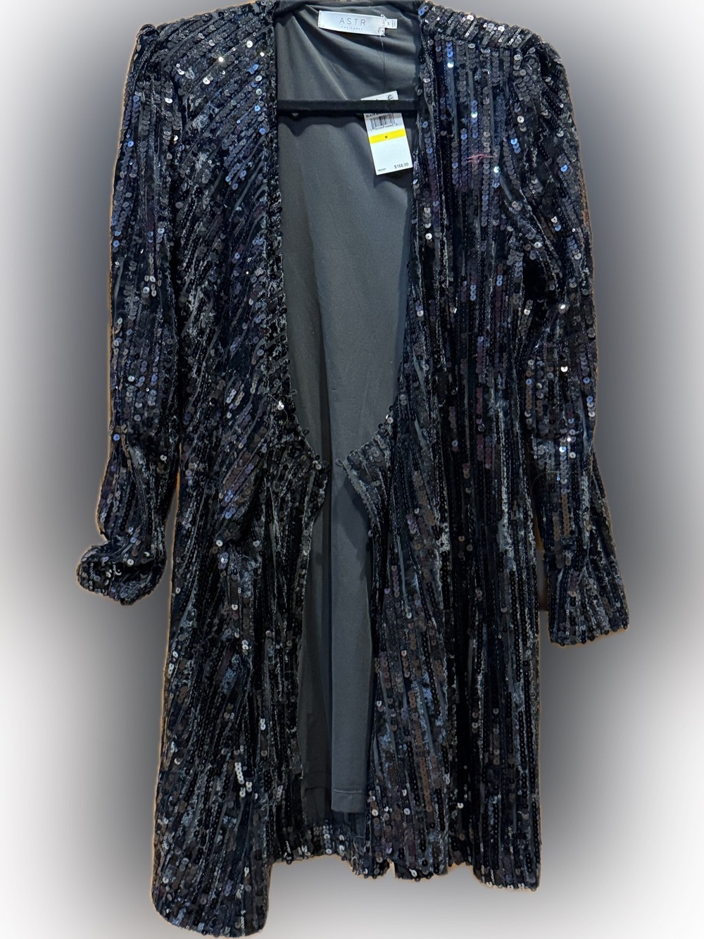 ASTR The Label Black Sequin Velvet Long Blazer Jacket Size M NWT $168
